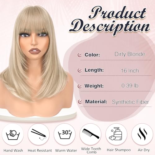 Haloo Blonde Bob Wig with Bangs 16 Inch Heat Resistant Synthetic