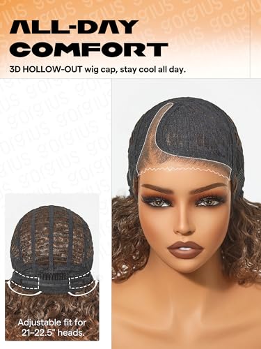 GORGIUS 12-Inch Shaggy Curly Wave Bob Wig - Glueless HD Lace