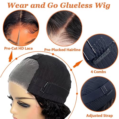 Maytune Glueless 10-Inch Deep Wave Curly Bob Wig Human Hair pre Plucked Brown