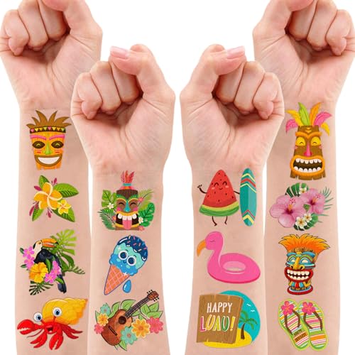 Luau Temporary Tattoos for Kids - 96 PCS Waterproof