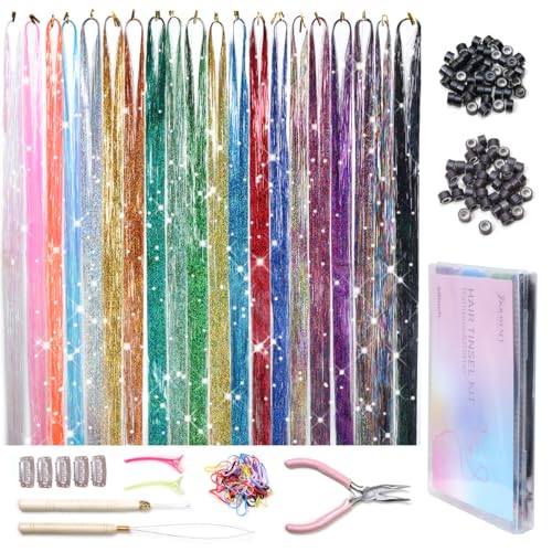 Hair Tinsel Kit 20 Colors - Heat Resistant Extensions 48 Inch