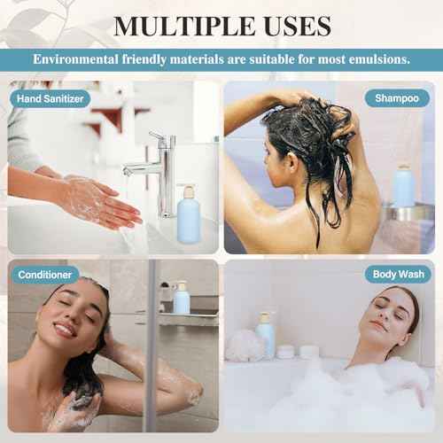 6.8oz Refillable Shampoo and Conditioner Bottles, 2PCS Squeezable Travel Shampoo Bottles with Flip Cap and 2PCS Pump Dispenser and Labels