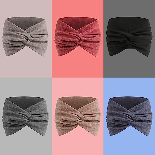 Wide Knotted Headbands for Women, 7" Boho Cotton Turban Bandana 6-Pack