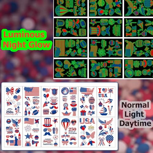 4th of July Glow Tattoos 106 PCS, Patriotic Temporary Tattoos