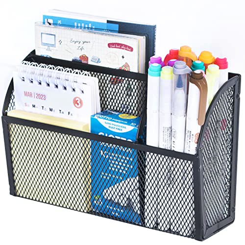 Magnetic Pencil Holder with 6 Strong Magnets – Black Mesh Organizer