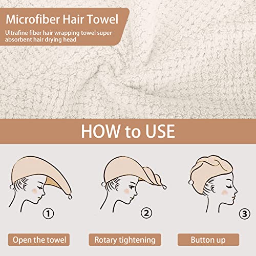 Microfiber Hair Towel Wraps - 3 Pack Fast Drying Turban