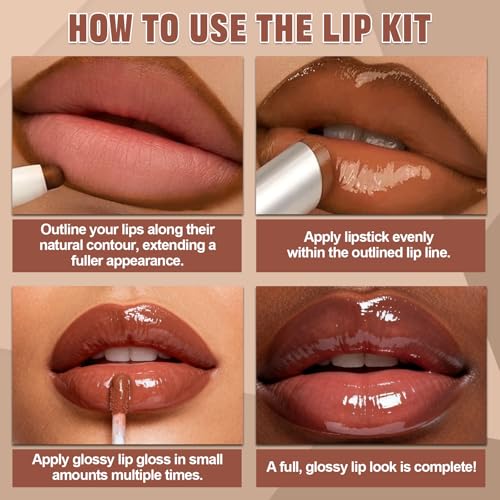 3-Piece Lip Combo Set - Matte Liner, Tinted Balm & Gloss in Mocha Nude