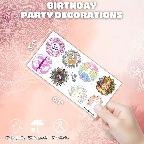 100 PCS Yoga Temporary Tattoos - Mandala Flower Designs for Party Favors