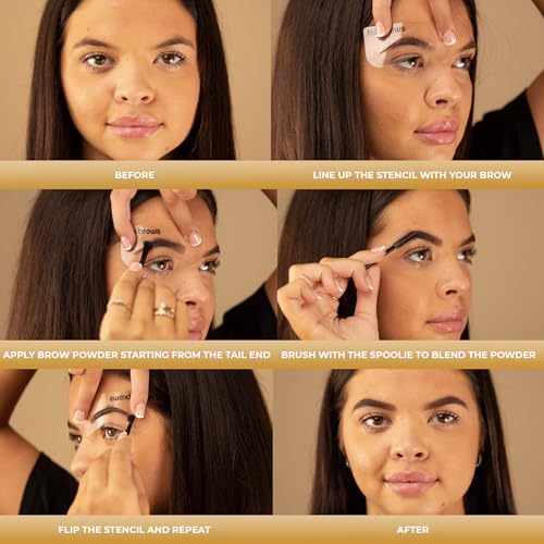 Fab Brows Duo Eyebrow Kit, Ultimate Brow Stencil Kit with Compact Powder Mirror and Eyebrow Shaper, Waterproof Eyebrow Makeup Kit Contour Palette, Eyebrow Cosmetics, (Dark Brown/Chocolate Brown)