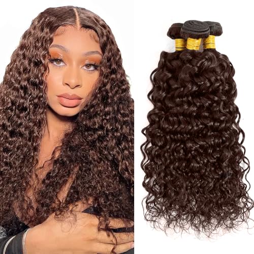 Chocolate Brown Water Wave Hair Bundles - 24" 26" 28" Virgin Remy