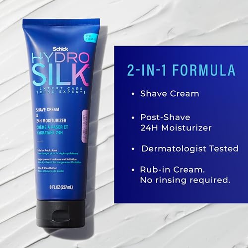 Hydro Silk Shave Cream & 24-Hour Moisturizer for Women, 8 oz – Sensitive Skin & Bikini Area