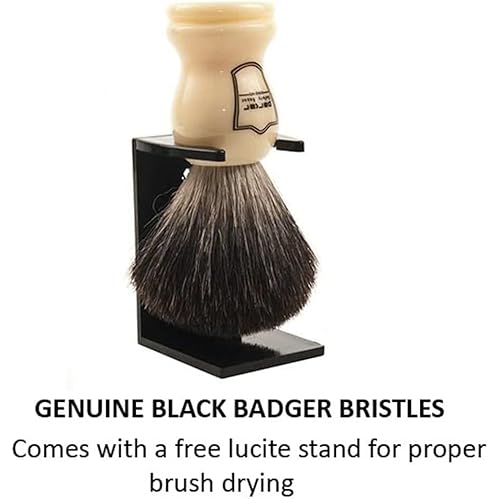 Parker 100% Black Badger Bristle Shaving Brush with White Handle?Extra Dense Badger Bristles Shave Brush Create a Superior Lather?Brush Stand Included