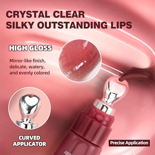 URQT Brightening Lip Serum, Hydrating Glossy Lip Oil with Metal Applicator, Plumping Moisturizing Lip Care Tint, Non-Sticky High Shine Lip Glow for Dry Lips (4PCS)