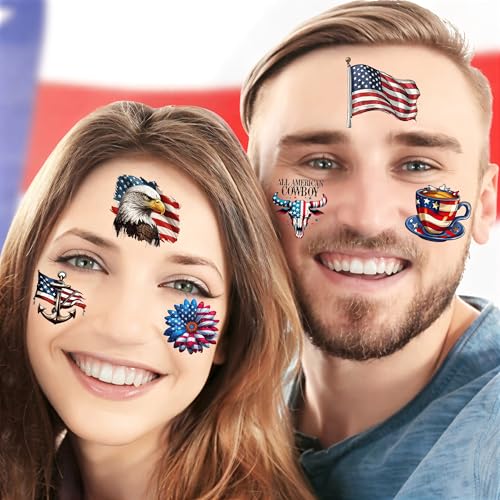 49 Pcs 4th of July Temporary Tattoos Waterproof American Patriotic