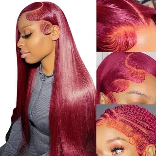 Burgundy 13x6 HD Lace Front Human Hair Wig 180% Density 28"