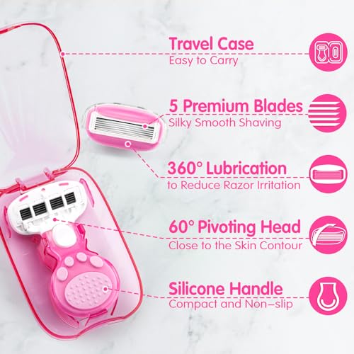 Travel Razor for Women with Case - 5-Blade Smooth Shaving