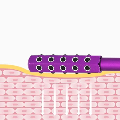 30-Stone Facial Roller - Cooling Face & Neck Massager Tool for Skin Rejuvenation | 360¡Æ Contouring with Germanium Stones & Aircraft Aluminum | Portable 7.6" Beauty Roller - Purple