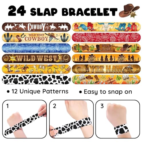 Cowboy Party Favors Set - 24 Slap Bracelets & 36 Tattoos