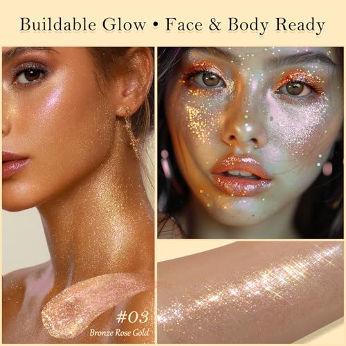 Liquid Glitter Highlighter Glow Drops Rose Gold