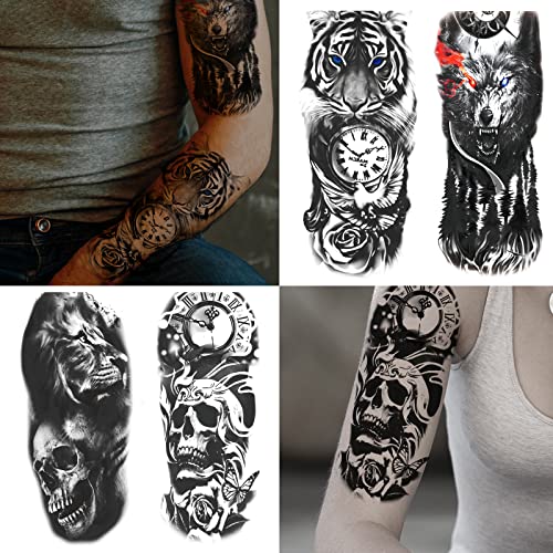 JEEFONNA Black Temporary Tattoos Set for Men Women - 82 Sheets Body Art Stickers