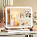 MINISO Vanity Mirror with Lights, 13.8" x 10.6" LED Makeup Mirror, Light & Brightness Adjustment, Smart Sensor, Aluminum Alloy Metal White Frame, with 5X Magnifying Glass