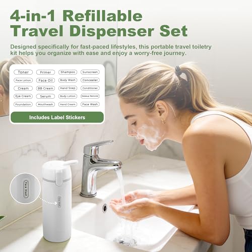 4-in-1 Travel Dispenser Bottles Set 30ML Leak-Proof TSA Approved Toiletry Containers with Labels