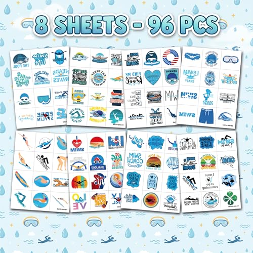 96PCS Swim Team Temporary Tattoos for Kids - 8 Sheets