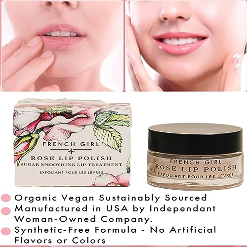 French Girl Rose Lip Scrub - Organic Sugar Scrub For Lips, Hydrating Lip Exfoliator & Moisturizer with Shea Butter & Essential Oils, Treatment for Dry Lips, Clean, Vegan & Cruelty-Free, 1oz