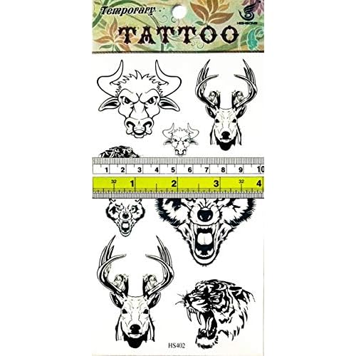 PARITA Tattoos Temporary Animal Head Bull Cow Deer Dog Wolf Tiger Tattoo Fake Stickers Cartoon Tattoo Art Fashion Fantasy Fun Party Waterproof Removable for Kids Teens Adults (1 Sheet.) (02)