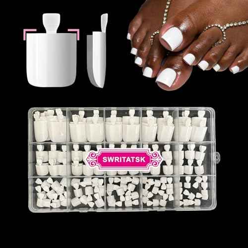 White Toe Nail Press Ons, Press On Toenails for Women, 150pcs White Toe Press On Nails tips, Fake Toenails Acrylic Toe Nail Tips Short Square False Toenails Artificial DIY 15 Sizes