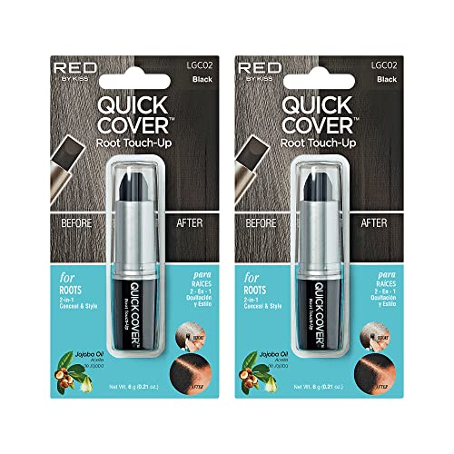 RED by Kiss Root Touch Up Stick, Water-Resistant Gray Hair Concealer (2 Pack, Black)