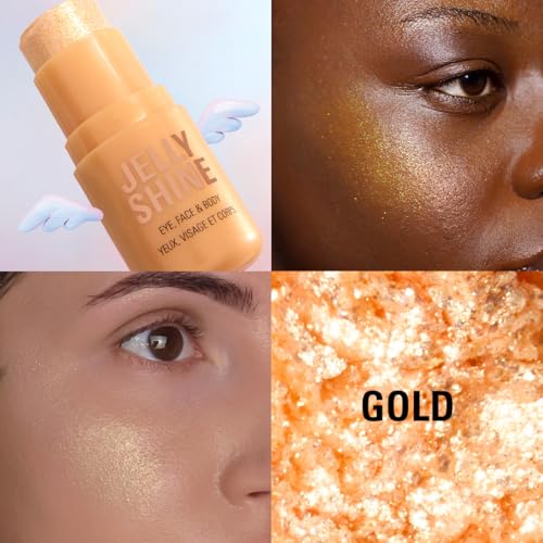 Revolution, Jelly Shine Shadow & Highlight Stick for Eyes, Face & Body with Pearlescent Shimmer Effect, Vegan & Cruelty-Free, Celestial Gold