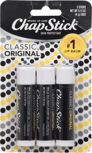 ChapStick Classic Original Lip Balm Tubes - Pack of 3, 0.15 Oz, Non-Tinted, Paraben-Free, Hydrating Lip Care