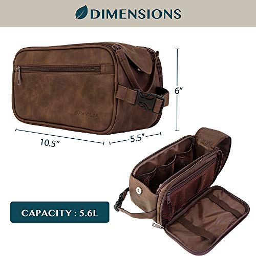 PAVILIA Men's Toiletry Bag, Water Resistant Dopp Kit Dark Brown