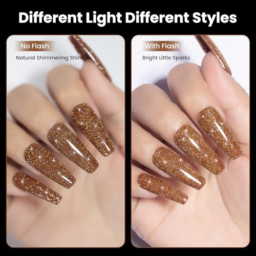 YTD Likomey Colorful Reflective Glitter Gel Nail Polish,15ml Brown Flash Diamond Shimmer Nails Gel,Sparkly Shiny Salon Home Nail Art Manicure UV Nail Gel,SZ393