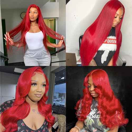 Savasana Red Wig Human Hair 13x4 Red Lace Front Wigs Glueless Straight Lace Frontal Wig Pre Plucked with Baby Hair for Black Women 26 Inch