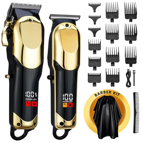 Hair Clippers for Men, Professional Clippers and Trimmers Set, Cordless Clippers for Hair Cutting, Beard Trimmer, Barber Clippers, Rechargeable Electric Shaver, Gifts for Men, Black Gold