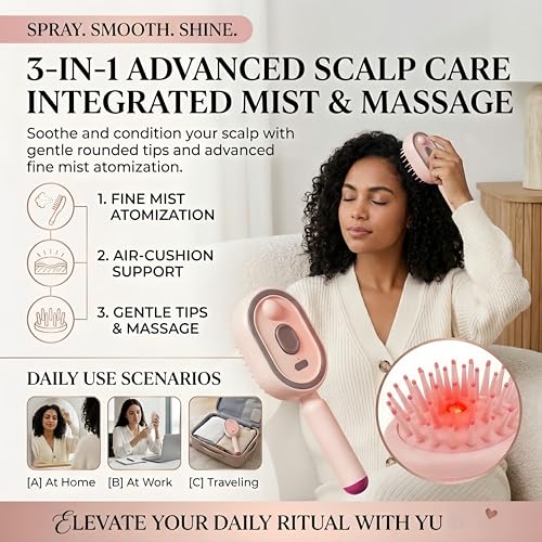 Electric Spray Hair Brush Comb with Mist & Red Light for Frizz Control