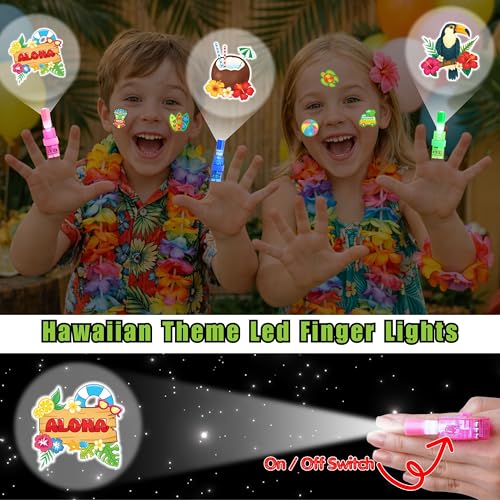 72 PCS Hawaiian Party Favors ? 48 PCS Luminous Tattoos & 24 PCS LED Finger Lights Combo ? Birthday Goodie Bag Fillers, Party Supplies, Gifts Light Up Toys Glow In The Dark for Boys and Girls
