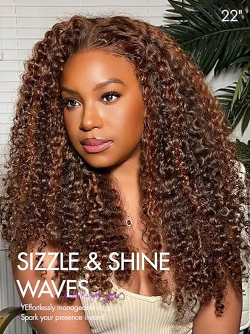 14 Inch Deep Wave Medium Brown Glueless Human Hair Wig 5x5 Lace Front