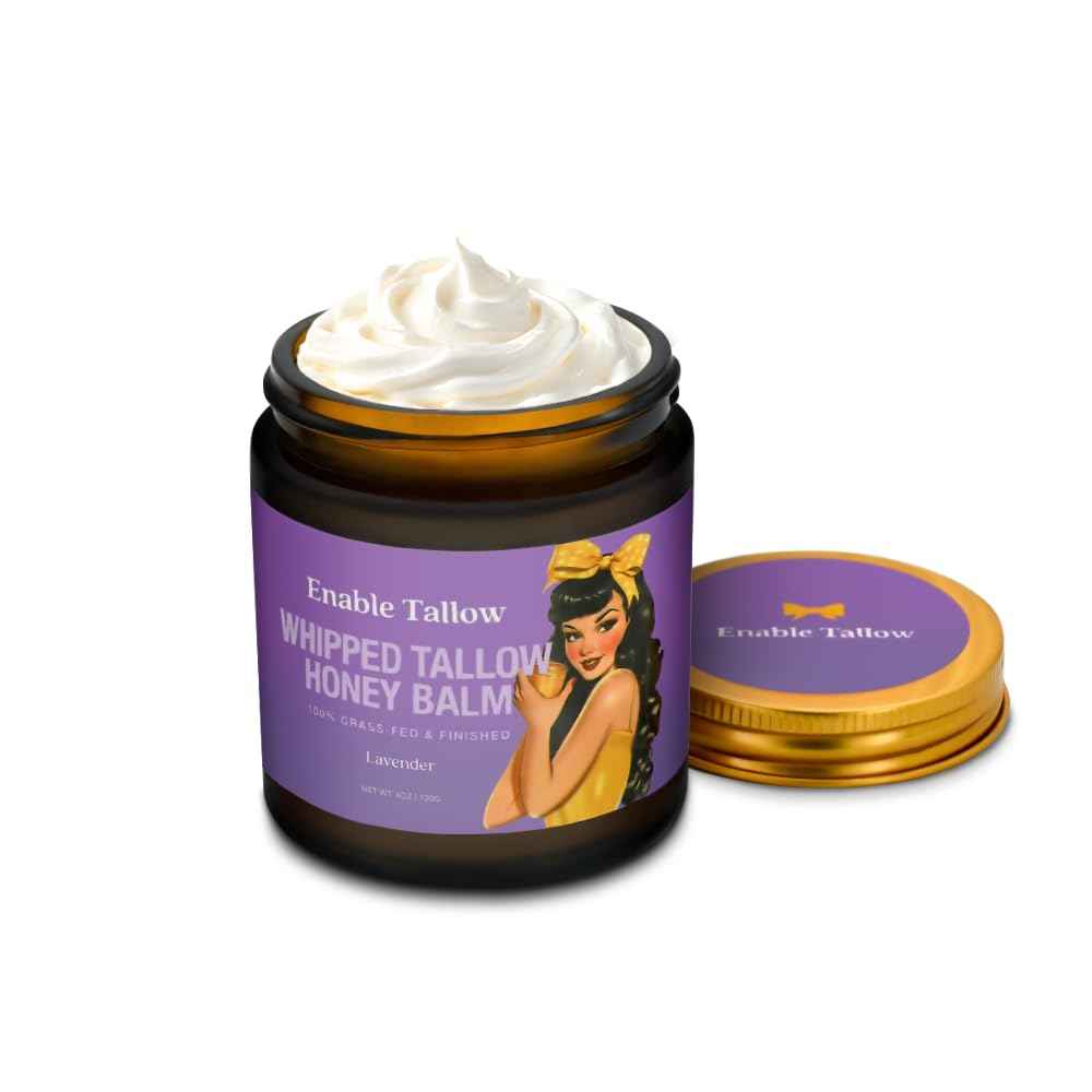 Enable Tallow Face & Body Cream – Whipped Beef Tallow & Manuka Honey Balm for Dry Skin, Eczema & Sensitive Skin – Natural Moisturizer, Lavender Scent, 4oz