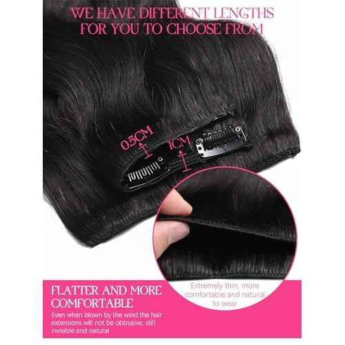Lacer Body Wave Clip in Hair Extensions, 20 Inch 7 Pcs 120g Wavy Clip in Extensions for Women Grade Brazilian Virgin Human Hair Natural Black 20 Inch
