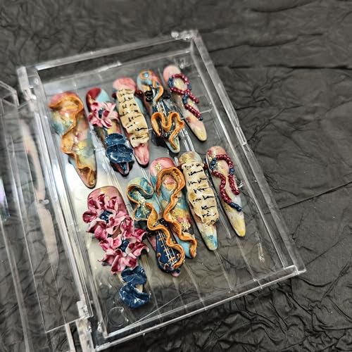 10Pcs(1Pack) Handmade Nails Press On Nails Long Stiletto 35mm Muse Sonata 3D Sculpted Ribbon Beads Music Note Art Luxury Fake Nails Reusable Acrylic Stick On Nails for Women Holiday Daily Wear Size L