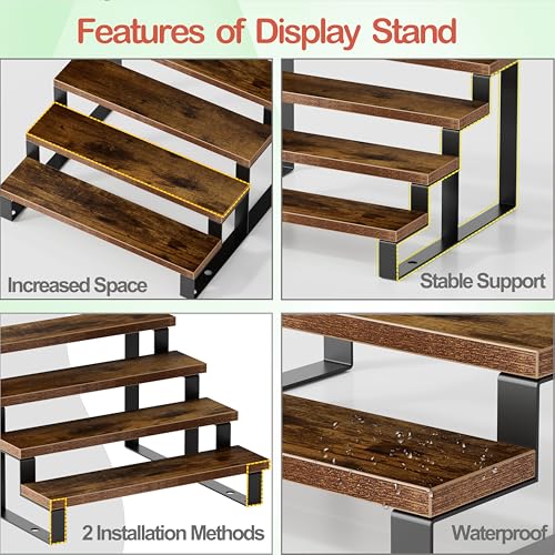 Cologne Organizer for Men, 12 Inch Wood Cologne Stand 4 Tier Perfume Organizer for Dresser, Versatile Step Display Stand Shelf for Fragrance, Skincare, Figurine, Dessert, 1 Set Brown