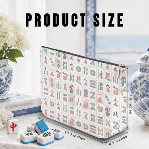 Blue Leaves American Mahjong Tile Bag with Zipper - Canvas Case