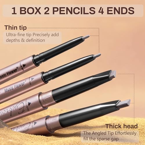 Waterproof Eyebrow Pencil Set - Dual Ended with Brush, Light Brown