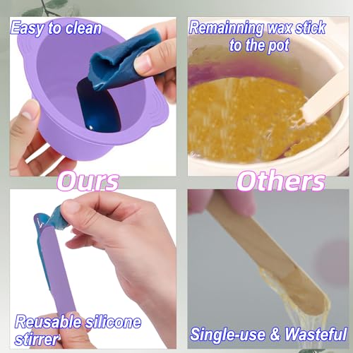Silicone Wax Warmer Liners, 2-Pack Non-Stick Wax Pot Replacement with 2 Silicone Wax Sticks for Hair Removal, Gigi Wax Warmer, Kolua Wax Kit, Body Wax Warmer (Pink & Purple)