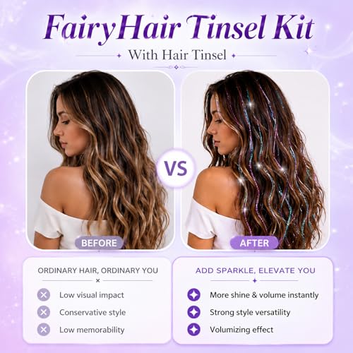 Hair Tinsel Extensions 48 inch 20 Colors Complete Kit