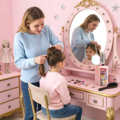Anyisposs Pink 3-Layer Rotatable Hair & Jewelry Organizer - Modern Vanity Storage