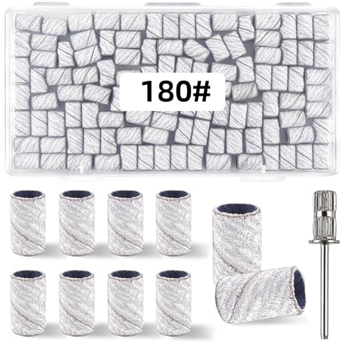 180-Grit White Nail Drill Sanding Bands Set - 100 Pcs with Mandrel, Fine Grit for Acrylic Nails - Variation of THIS listing